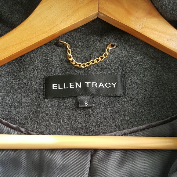 Ellen Tracy Gray Wool Coat w/ Fox Fur Trim Sz 8 - Picture 5 of 7